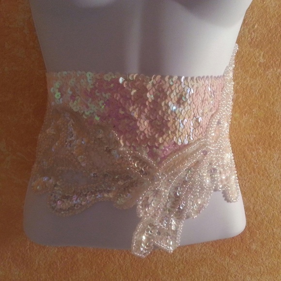 Iridescent White Sequin Bead Wedding Obi Belt Sash main image 4